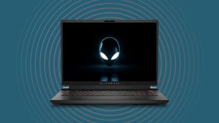 Dell Alienware m16 on dark blue background
