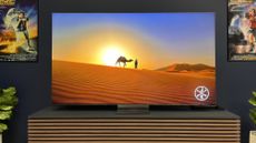 Samsung QN900D showing image of camel in desert landscape