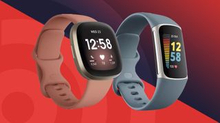 Fitbit Versa 3 and Charge 5 on techradar background