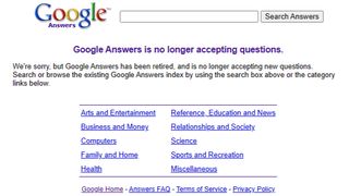 The landing page of Google Answers